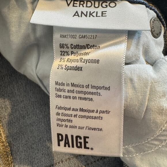 Paige womens jeans Verdugo ankle blue stretch denim cuffed raw hem Sz 27 US 4 - Picture 9 of 9